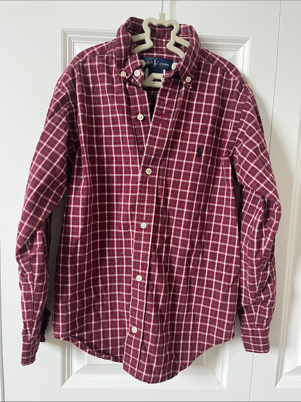 Ralph Lauren Burgundy Boys Plaid Button-Down Shirt Quiet Luxury Preppy Classic